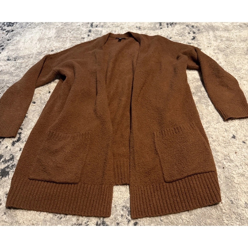 Eileen Fisher Brown Cotton Nylon Blend Open Front Sweater Size Medium